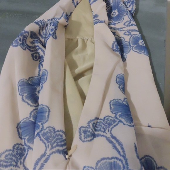 DONATED: Floral Navy Nude Bell Sleeve Dress - Picture 4 of 4